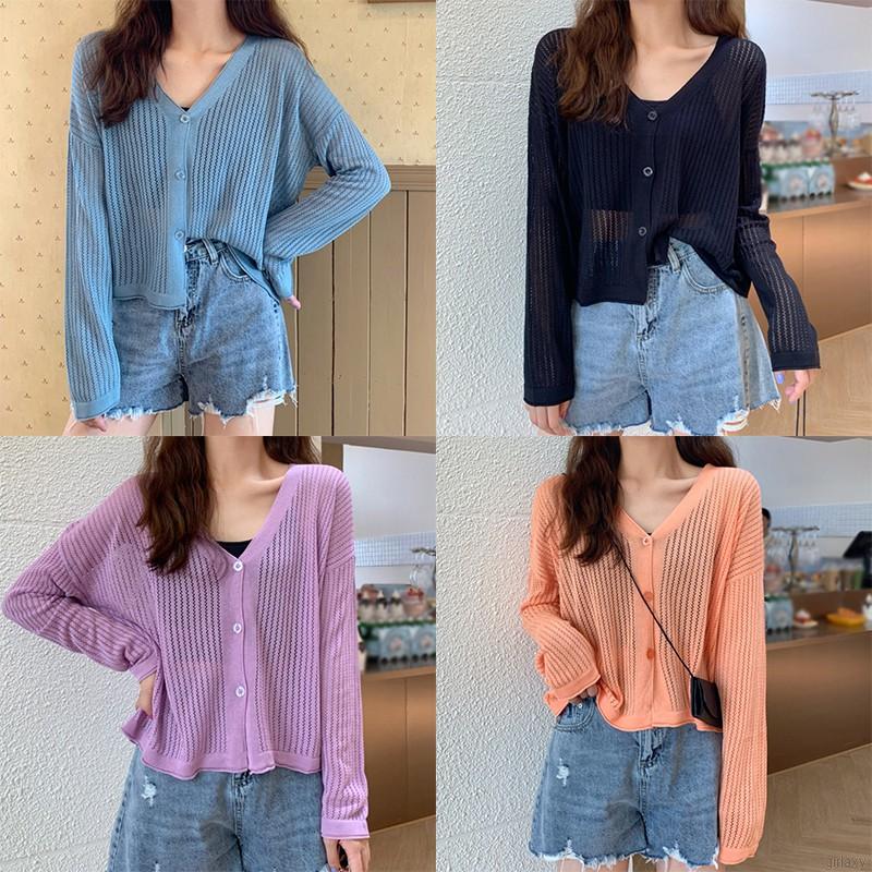 Áo Cardigan Dệt Kim Tay Dài Cổ Chữ V Màu Trơn Phong Cách Hàn Quốc Đơn Giản