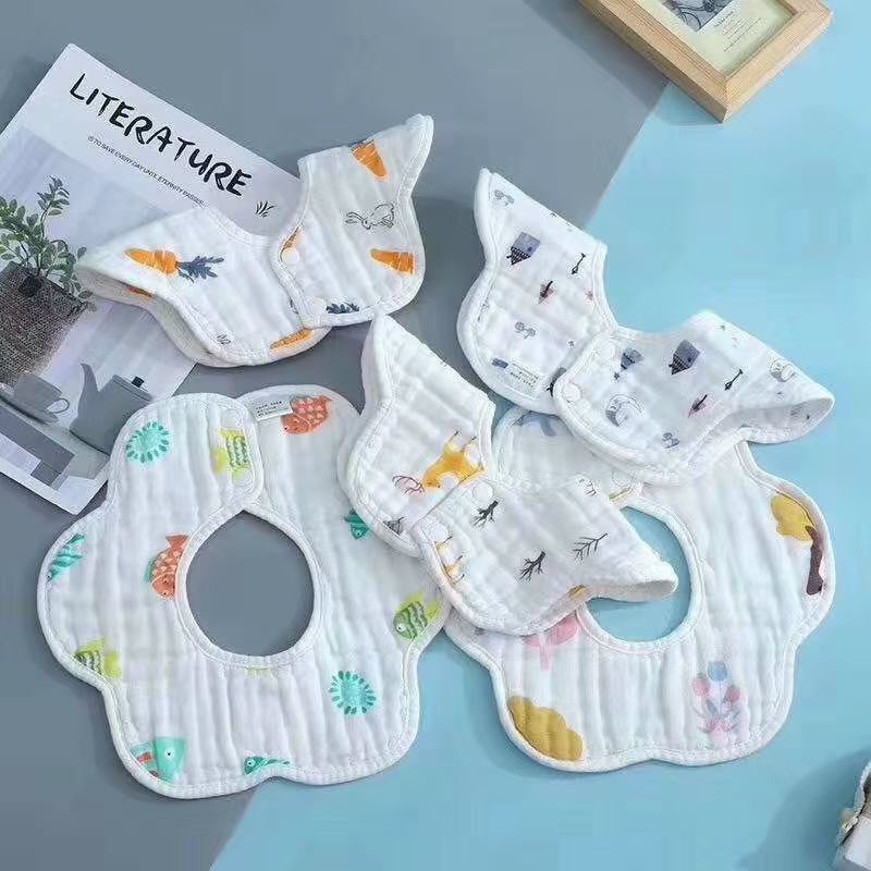 Yếm xô tròn sợi tre 6 lớp xoay 360 độ có cúc bấm dày dặn siêu thấm hút dành cho bé