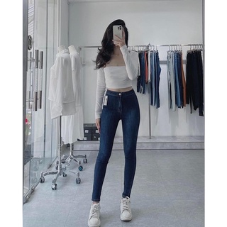 Quần bò ôm cạp cao không túi vnxk, quần skinny cạp cao