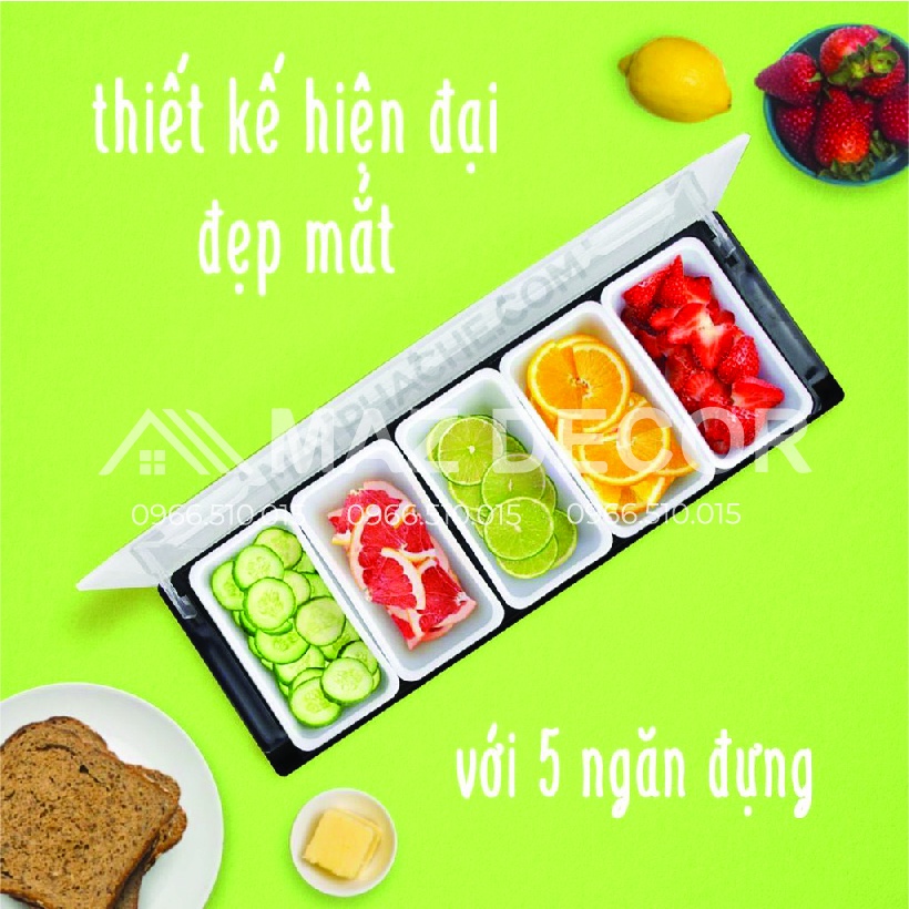 SALE GIÁ SỈ TẠI XƯỞNG Khay topping 3-4-5-6 ngăn chứa đựng đồ hoa quả decor, thạch nhựa có nắp đậy