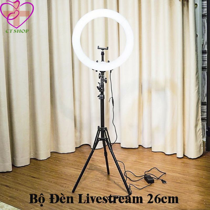 Bộ Đèn Led Livestream 26cm (Full chân Đỡ sắt &amp; kẹp điện thoại)