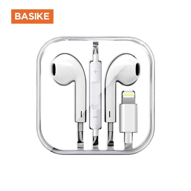 Tai nghe nhét tai BASIKE dây TPE dùng cho iPhone 6 6s 7 8 X 11 12 dài 1.2m