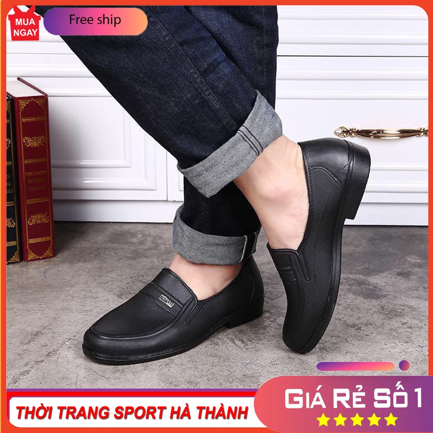 Giày lười nam nhựa dẻo - đen Logo đi mưa lao động tiện lợi Thời Trang Nam SPORT HÀ THÀNH