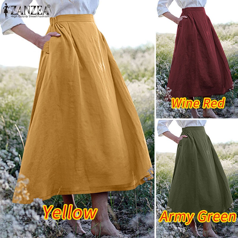 Chân váy dài ZANZEA lưng cao phong cách Hàn Quốc vintage cho nữ