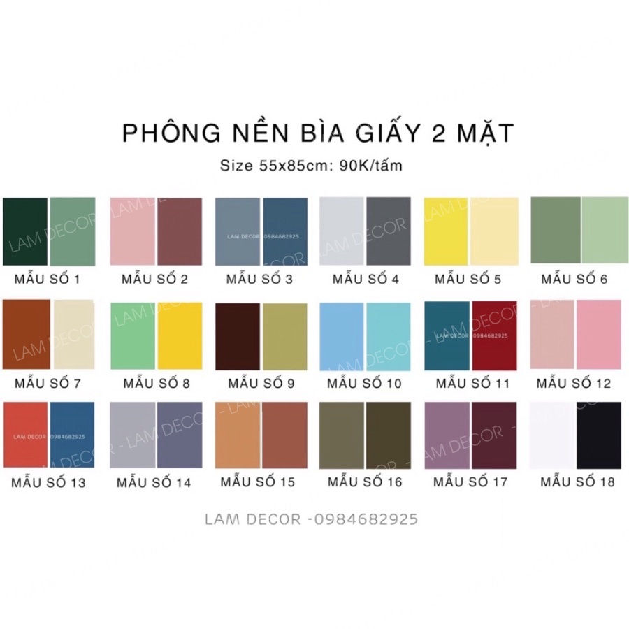 PHÔNG NỀN BÌA CHỤP ẢNH 2 MẶT - MÀU TRƠN