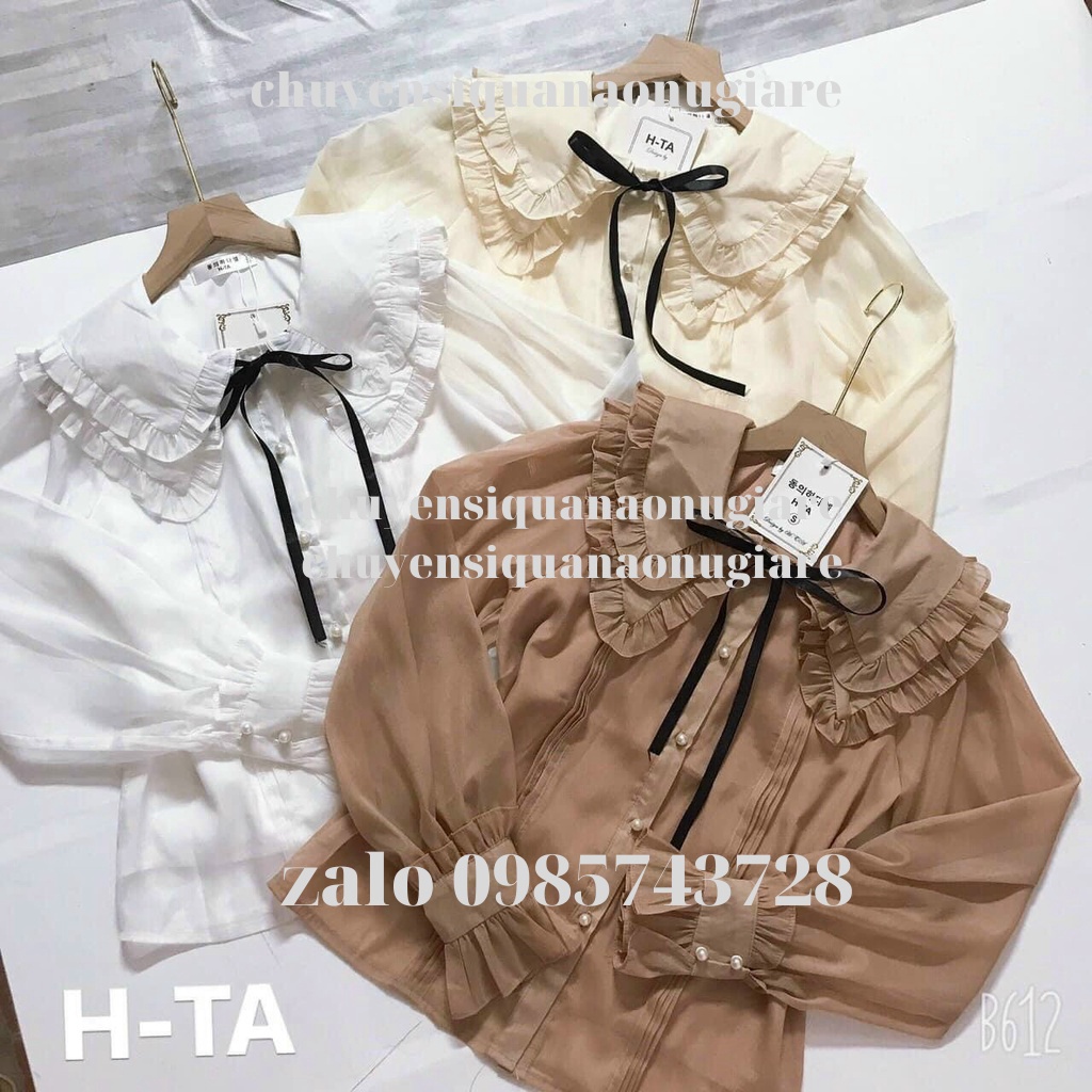 Áo sơ mi tơ 2 lớp , áo sơ mi tay bồng nút ngọc hàng QCCC loại 1 A0004 kaca chuyensiquanaonugiare