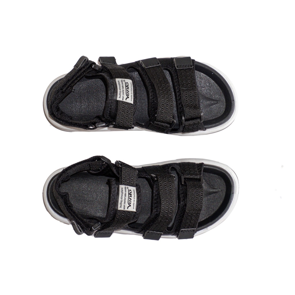 Sandal Vento chính hãng nam nữ SD-1001 màu đen ghi Black L.Grey, Dép quai sau tháo rời đế bằng đi học