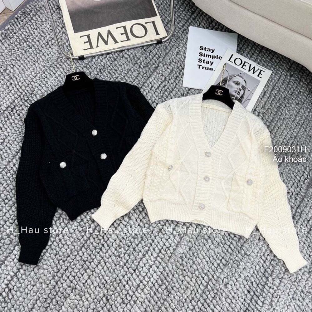 Áo khoác len gài nút cổ tim tay dài hàng đẹp QC!