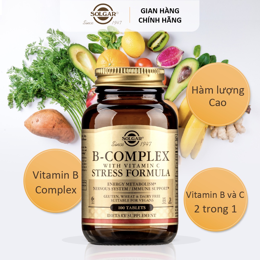Combo Nhân Viên Văn Phòng - Solgar Vitamin D3 + Vitamin B Complex With C + Lutein Giảm Stress, Ngăn Ánh Sáng Xanh