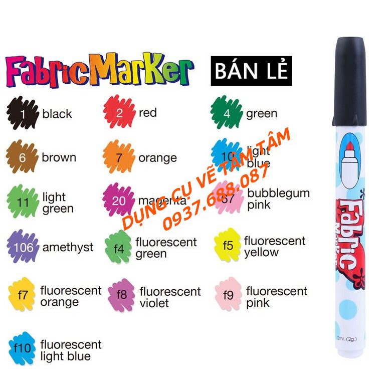 [ TÂM TÂM ]-Bút Vẽ Vải Không Phai Màu Marvy 560 bán lẻ theo màu-