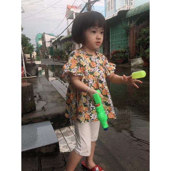 Bộ áo váy hoa nhí rực rỡ ghép quần legging xinh bé gái/khách tùy chọn màu quần ghép bộ