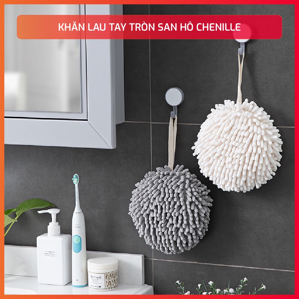 Khăn Lau Tay Tròn San Hô Chenille Thấm Hút Cực Tốt Cho Nhà Bếp, Nhà Tắm