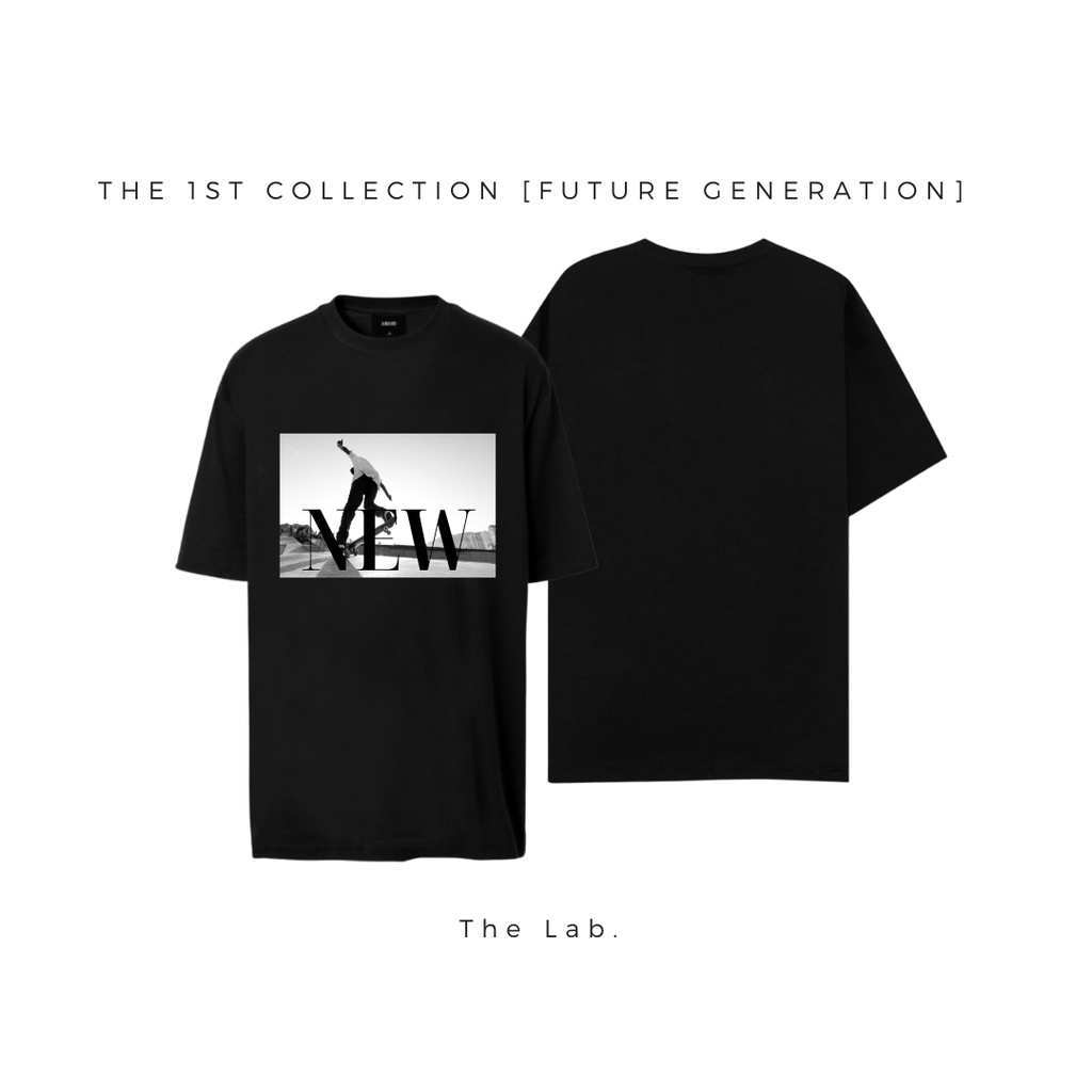 Áo thun tay lỡ Unisex nam nữ The Lab. NEW | Future Generation 100% Cotton 4C form rộng màu đen