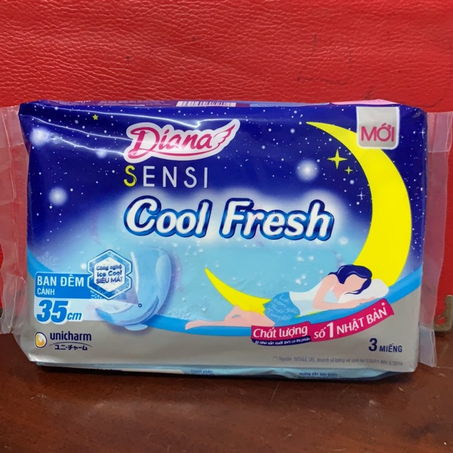 [Rẻ vô địch] Băng Vệ Sinh Ban Đêm Diana Sensi Cool Fresh Gói 3 Miếng x 35cm Cánh