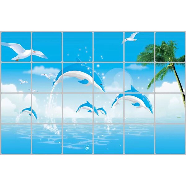 Decal dán bếp tráng nhôm cách nhiệt size lớn - đàn Cá Heo