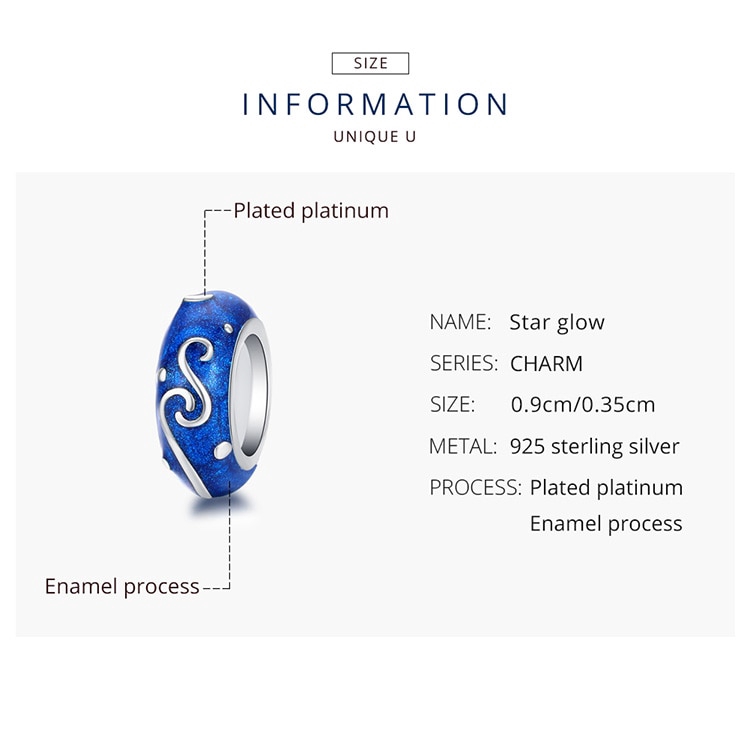 Mặt Phụ Kiện Bamoer SCC1388 Bằng Bạc 925 Màu Xanh Lam Họa Tiết Trời Đêm Trang Trí Vòng Tay Độc Đáo