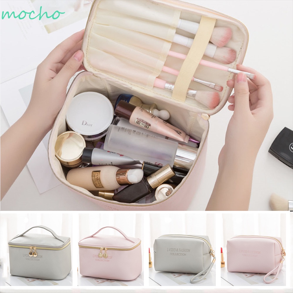 [Hàng mới về] Túi đựng mỹ phẩm chất liệu da PU 3 phong cách có khóa kéo sức chứa lớn cho nữ