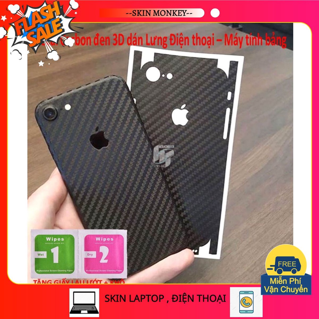Miếng Dán Skin Carbon đen 3D iphone 6 / 6s / 6s plus / 7 / 7plus / 8 / 8plus/ X / Xs / Xs Max - [ bán chạy ]