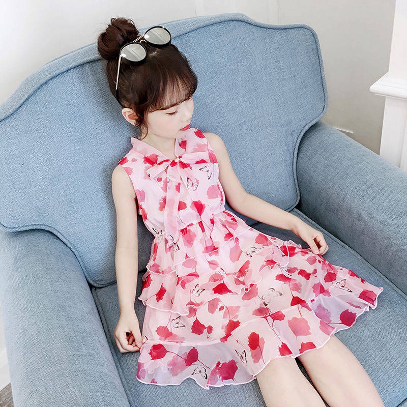 Đầm Voan Không Tay Xếp Tầng Thời Trang Mùa Hè Dành Cho Bé Gái 5-6-7-8-9-12 Tuổi