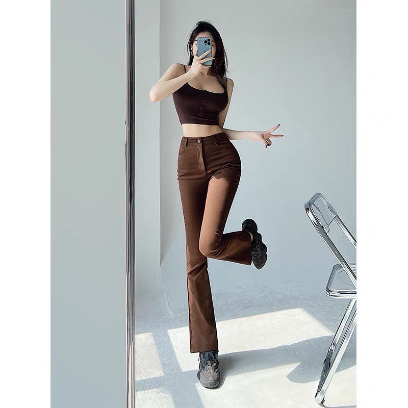 Quần jean nữ dáng ôm ống loe lưng cao trơn dài sang chảnh Emilyshop