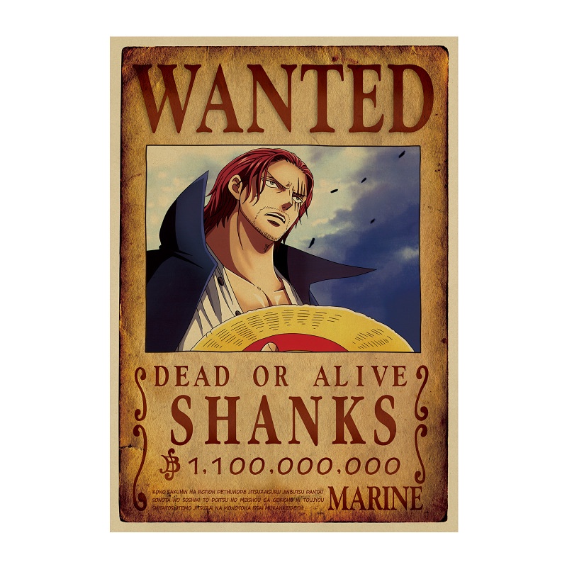 Tranh poster wanted lệnh truy nã One Piece dán tường, phong cách vintage kích thước 50.5*35cm trang trí độc đáo