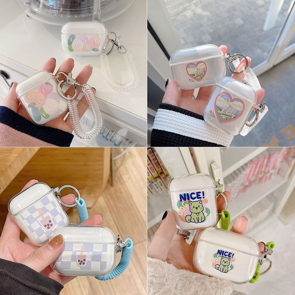 Vỏ Bảo Vệ Hộp Sạc Tai Nghe AirPods Pro 1 2 3 3rd Trong Suốt Họa Tiết Hoạt Hình Dễ Thương Kèm Móc Khóa Tiện Dụng