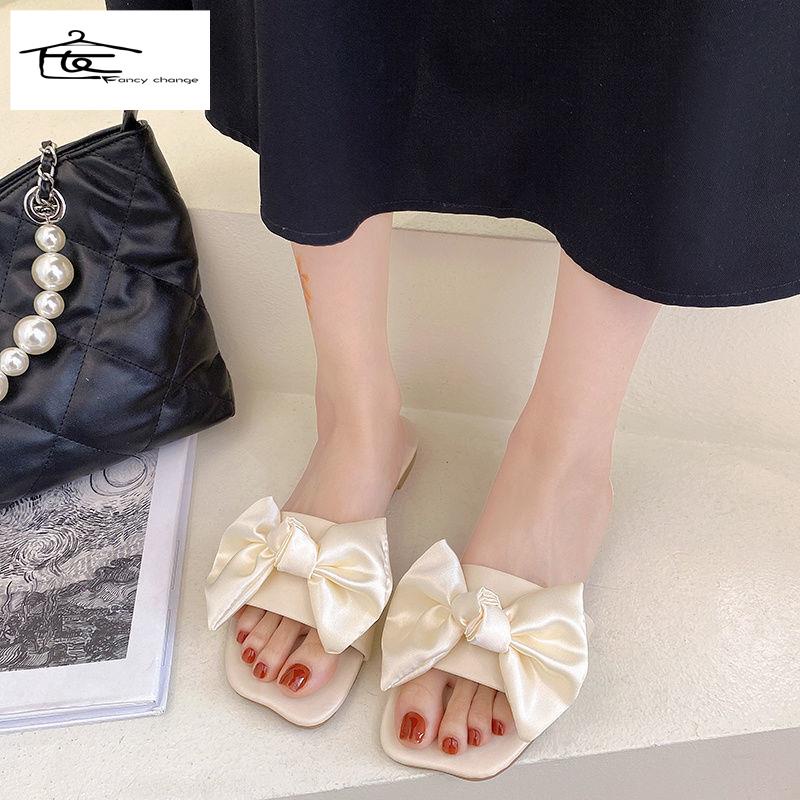 Dép Sandal Đế Bằng Đính Nơ Phong Cách Hàn Quốc Thời Trang Mùa Hè Xinh Xắn