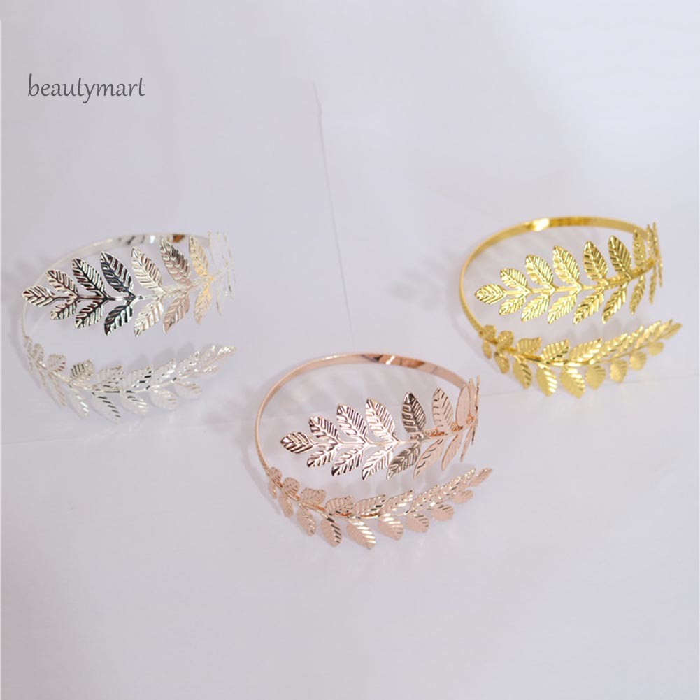 Vòng Đeo Bắp Tay Mở Hình Chiếc Lá Bằng Kim Loại Thời Trang Cho Nữ