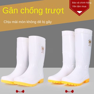 ủng đi mưa trắng nhà máy thực phẩm vệ sinh đặc biệt nam đầu bếp ống trung giày công sở chống trơn và dầu Canteen