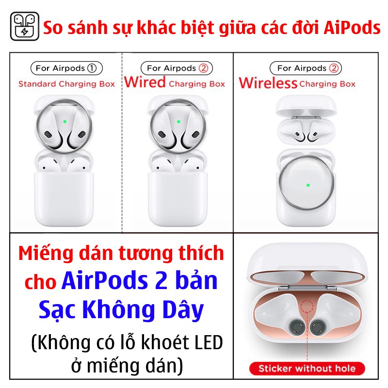 Dán decal kim loại 18K chống bụi AirPods 2 (bản sạc Không dây-LED nằm ngoài)