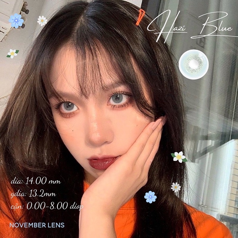 Kính áp tròng Hazi Blue Hàn Quốc tone xanh dương tây sáng