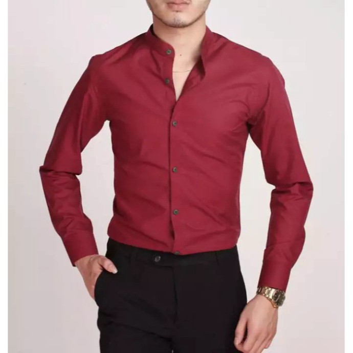 Áo sơ mi  CỔ TÀU dài tay kiểu dáng Hàn Quốc , vải lụa thái mềm mịn , chống nhăn cao cấp