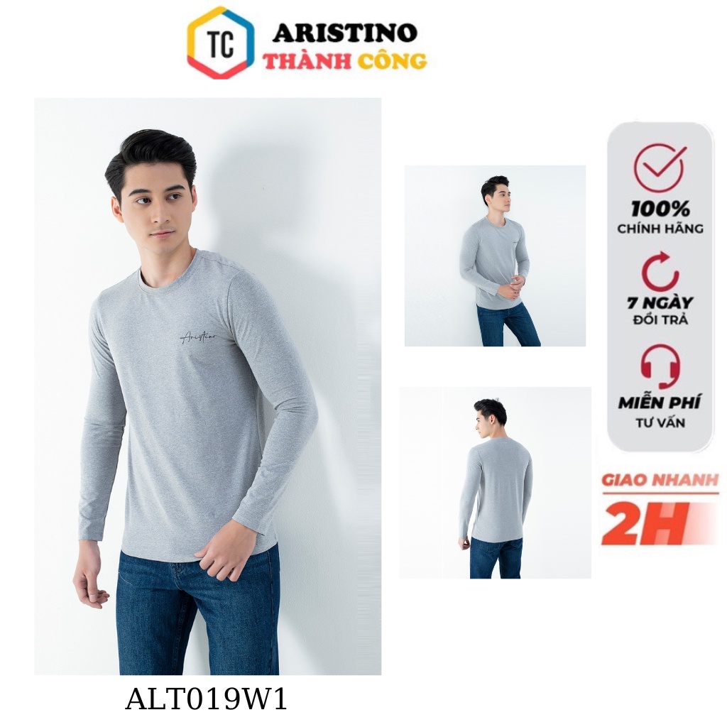 Áo thu đông  dài tay nam Aristino cotton from ôm ALT019W1 màu xám