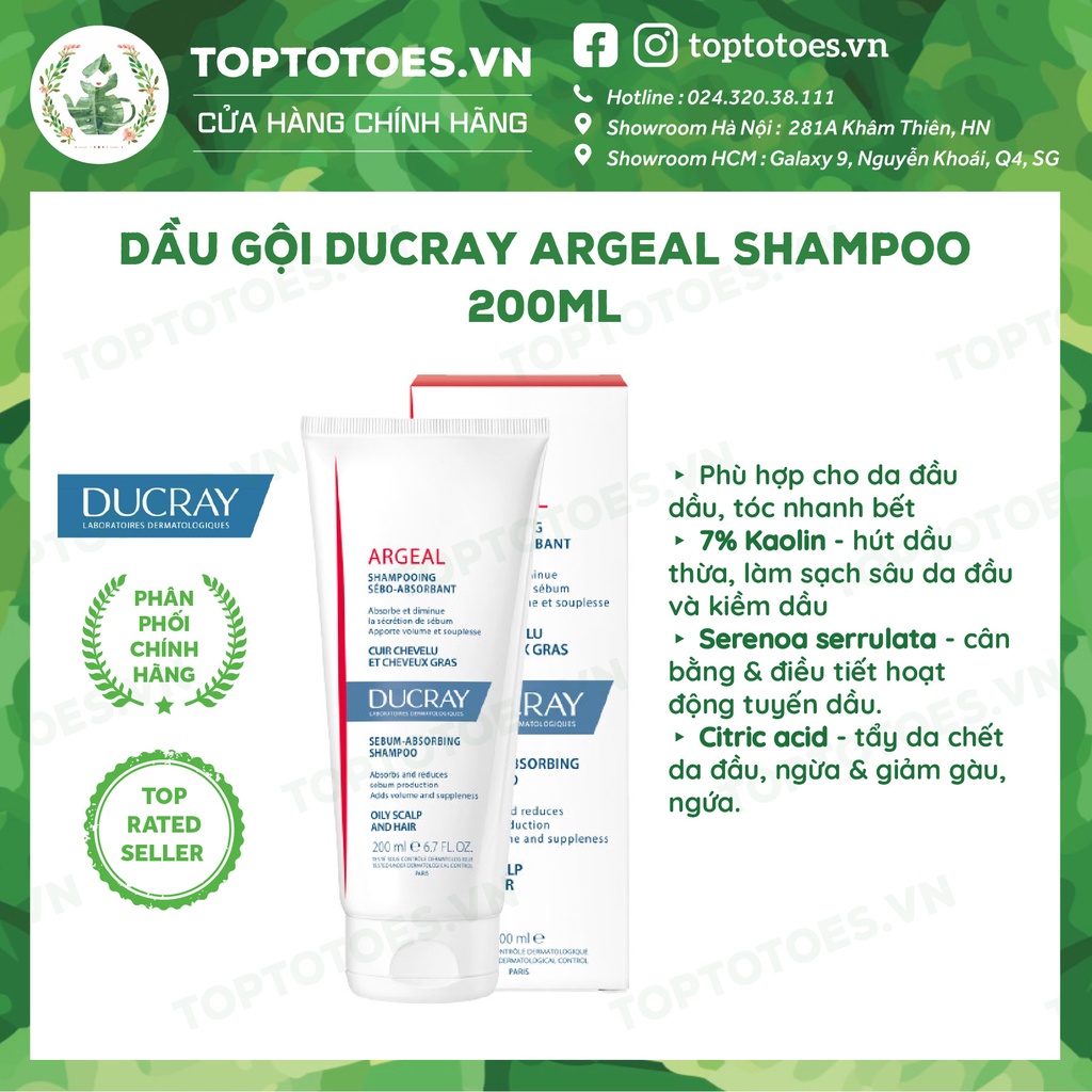 [Date Sale] Dầu gội làm sạch sâu, kiềm dầu DUCRAY ARGEAL SHAMPOO 200ml [NHẬP KHẨU CHÍNH HÃNG 100%]