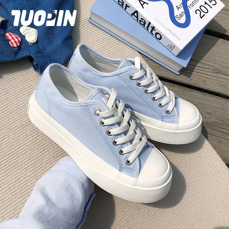 Giày Thể Thao Nam Nữ Màu Xanh Pastel Hồng Trắng Đen Sneaker Vải Thể Thao Buộc Dây Đế Bằng Bánh Mì Basic Loại 1 Đủ Size