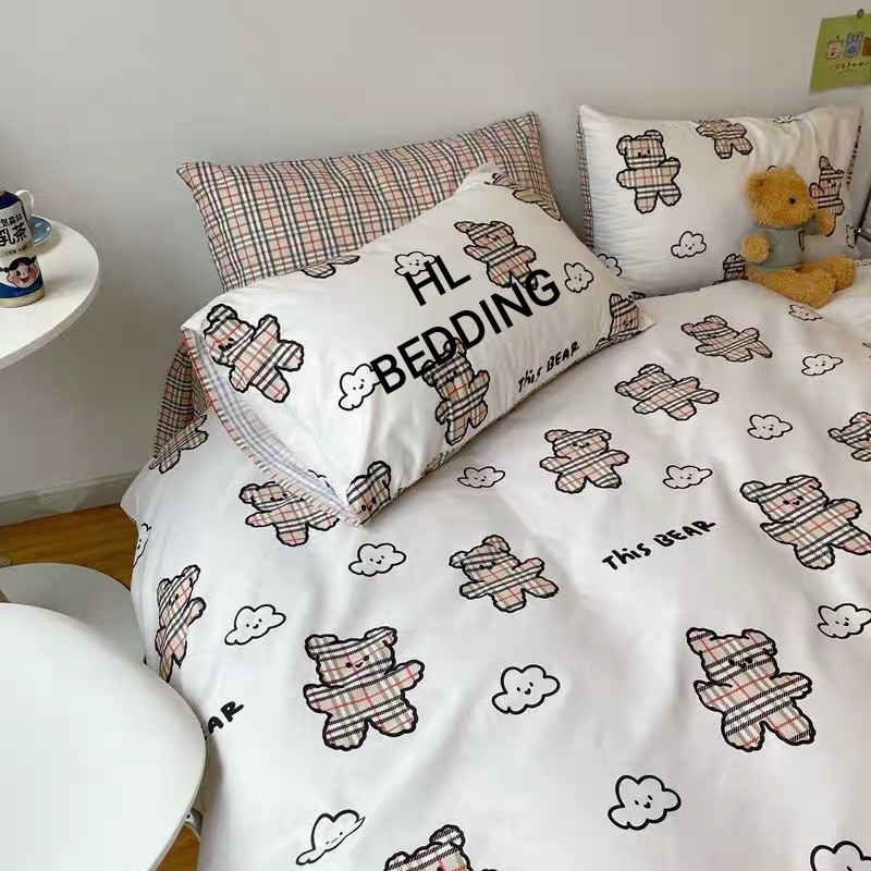 Bộ chăn ga Cotton poly HL bedding chăn ga Hàn Quốc gấu trắng bbr đủ size miễn phí bo chun