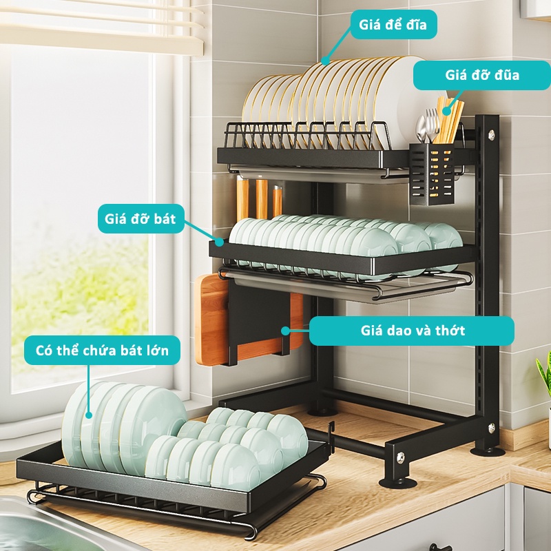GSlife Kệ Để Chén Bát Đĩa Treo Tường Đa Năng - Thép Carbon Cao Cấp Màu Đen ,Không Cần Lắp Đặt Khoan