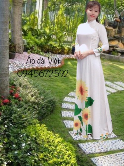 Bộ áo dài lụa may sẵn in 3D (hình thật tự chụp)