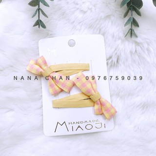 [I002] Set cặp tóc nơ caro vintage cho bé