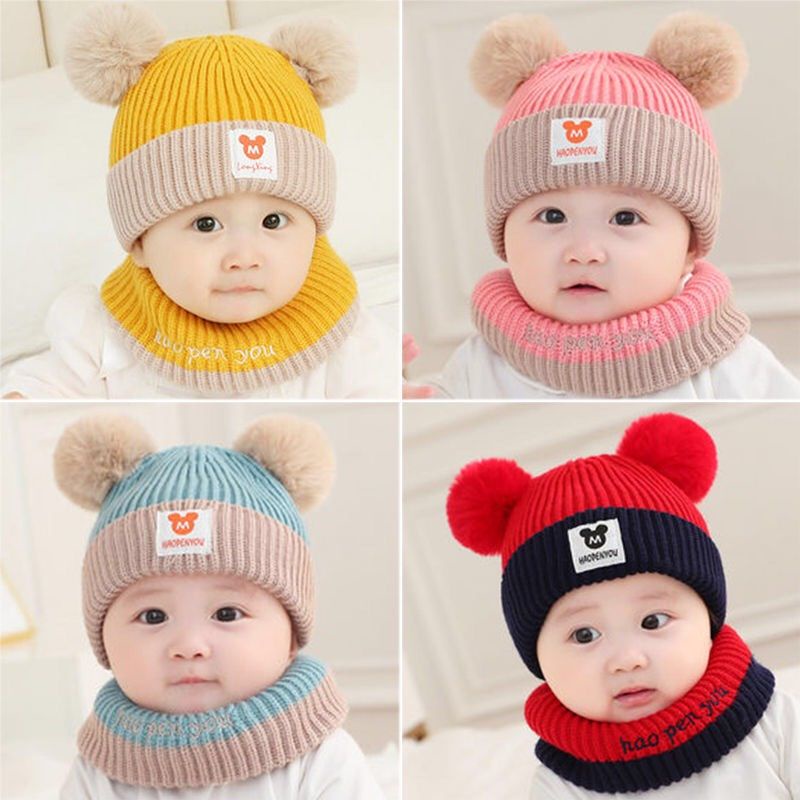 Set mũ len kèm khăn ống cho bé