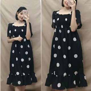 Váy bầu chun ngực chất lụa hàn - Đầm bầu công sở đẹp họa tiết chấm bi new *
