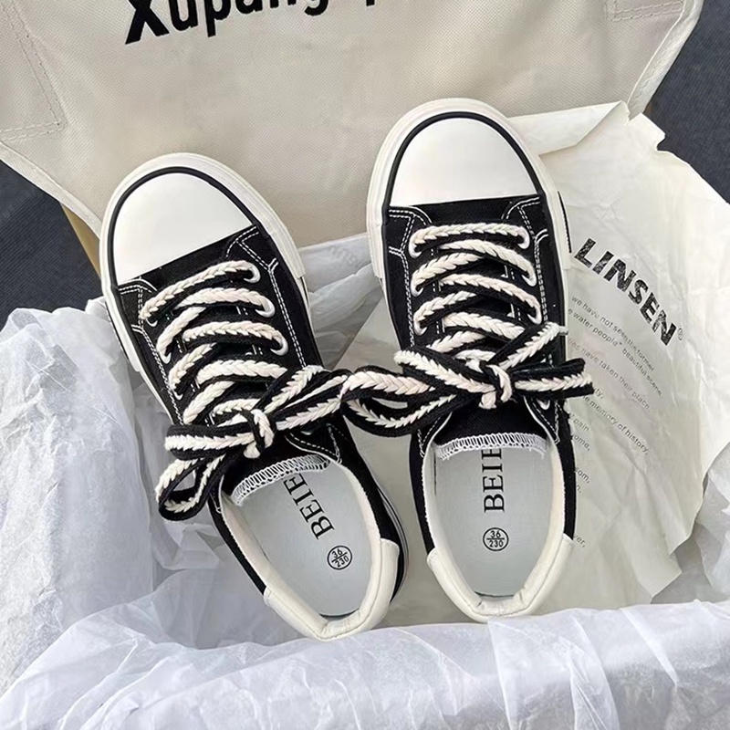 Giày Thể Thao Cột Dây Đế Dày Thoáng Khí Phong Cách Hàn Quốc Cho Nữ