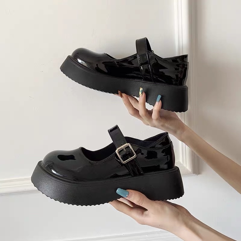 N42 Giày búp bê OXFORD búp bê Lolita ulzzang mũi tròn độn đế đen cao siu nữ tính giá rẻ