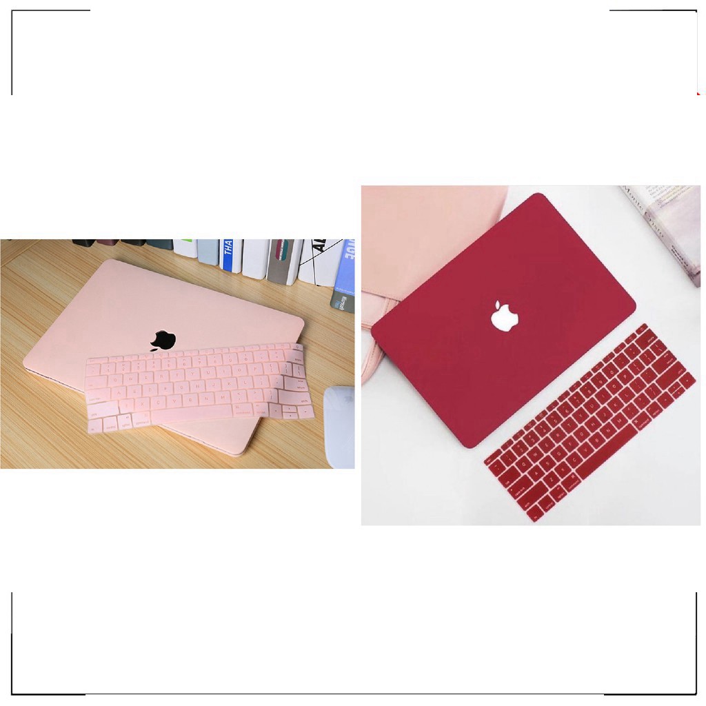 HOT -  Combo ốp +phủ phím Macbook Air 13"(2018-2020 ) màu hồng pastel và đỏ booc đô(Tặng kèm nút chống bụi và bộ chống g