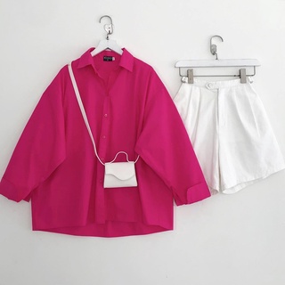 Áo Sơ Mi Nữ Kiểu Form Rộng Sơ Mi Dài Tay Cổ Bẻ Thiết Kế Trơn 3 Màu Trắng Đen Hồng Thời Trang Nữ GINGI 10260