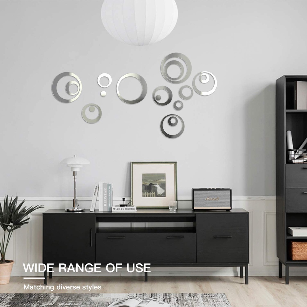 1 Set 24 Miếng Dán Tường Tráng Gương Hình Tròn Trang Trí Nhà Cửa DIY