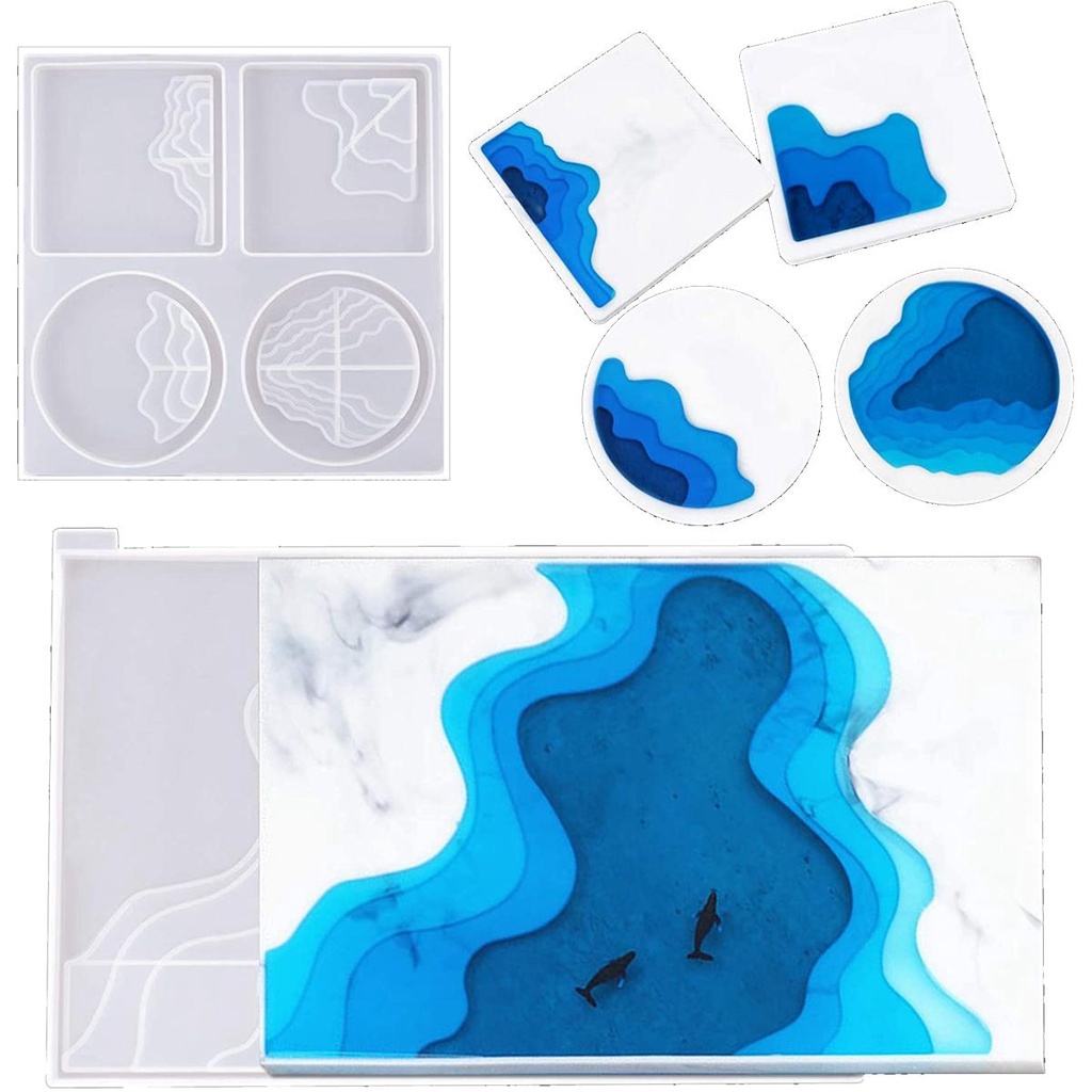 YIYU Khuôn Silicone Làm Đế Lót Ly Hình Đại Dương Độc Đáo