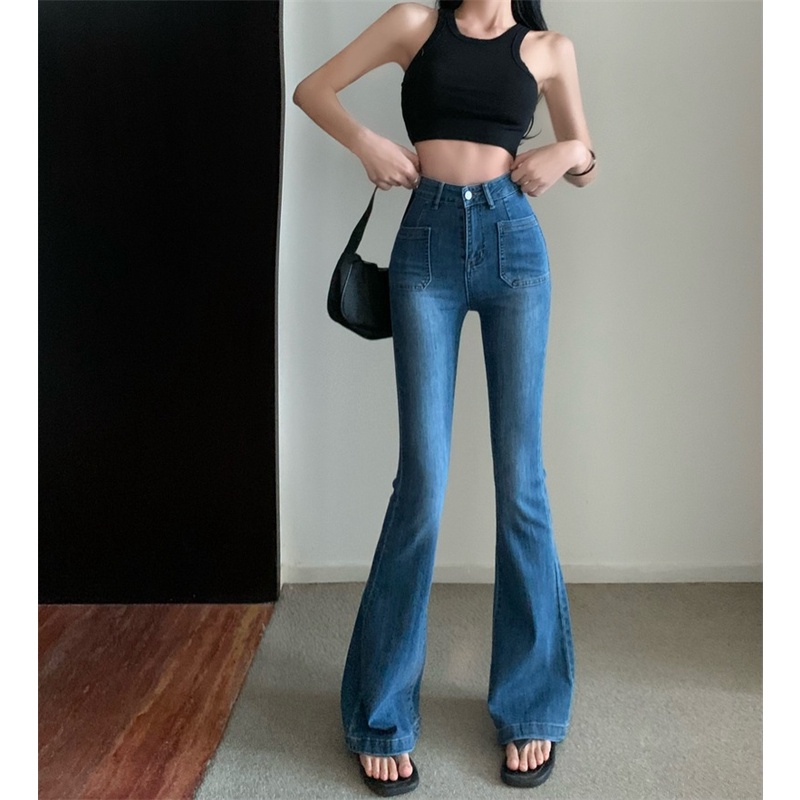 Cocory vn Quần Jeans Nữ Lưng Cao Ống Loe Thời Trang