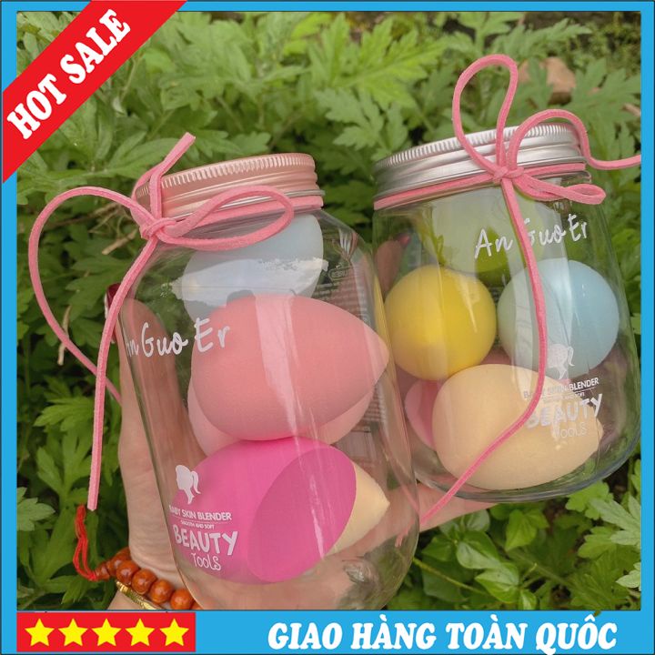 Set 6 Miếng Mút Trang Điểm Siêu Xinh 6 Màu KÈM HŨ ĐỰNG