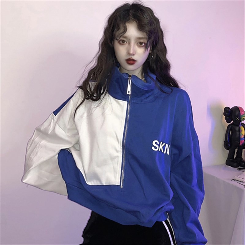 Áo khoác nữ có dây kéo cô cao form ngắn ulzzang